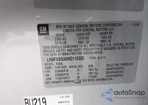 2017 Buick Envision Essence z USA, uszkodzony, nr VIN LRBFXBSA8HD116380